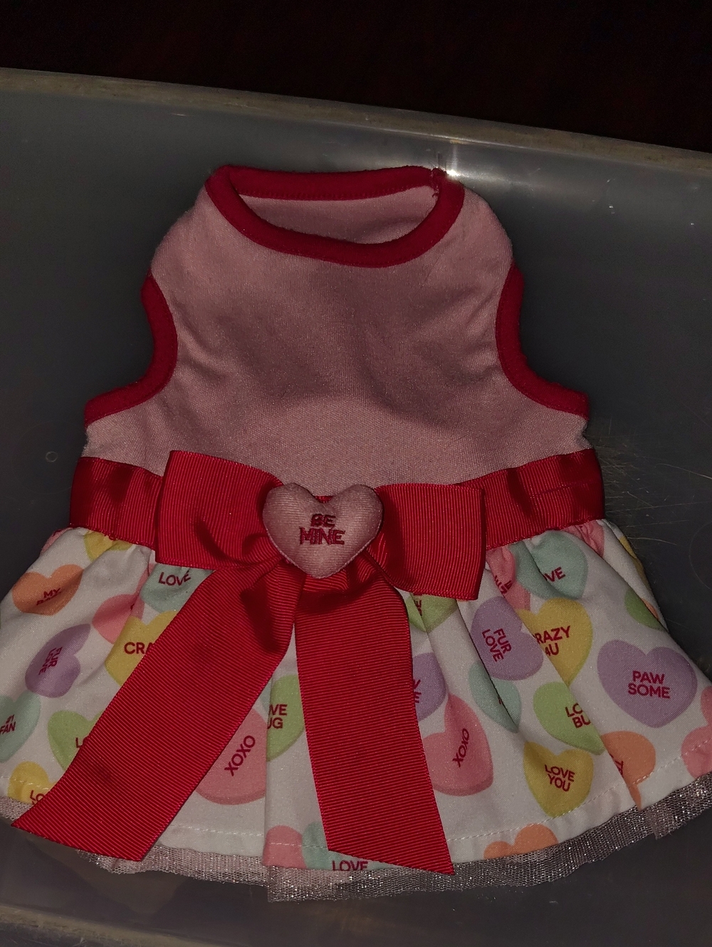 Valentine Heart Bow Dog Dress - Pink & Red Size Sm